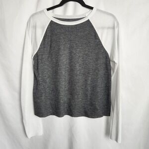 SO Womens White/Gray Waffle Knit T-Shirt Thermal Crew Neck Long‎ Sleeve Medium